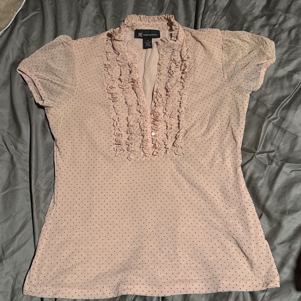 INC International Concepts Pink/Black Polka Dots Ruffle Top (Vintage)